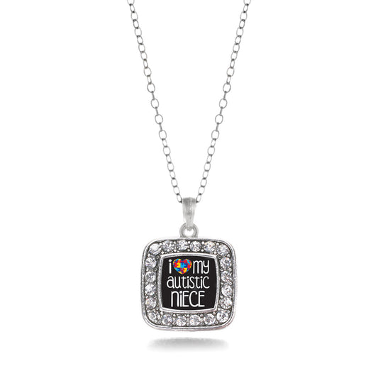 Silver I Love My Autistic Niece Square Charm Classic Necklace