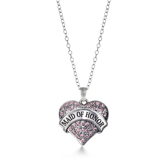 Silver Pink Maid of Honor Pink Pave Heart Charm Classic Necklace