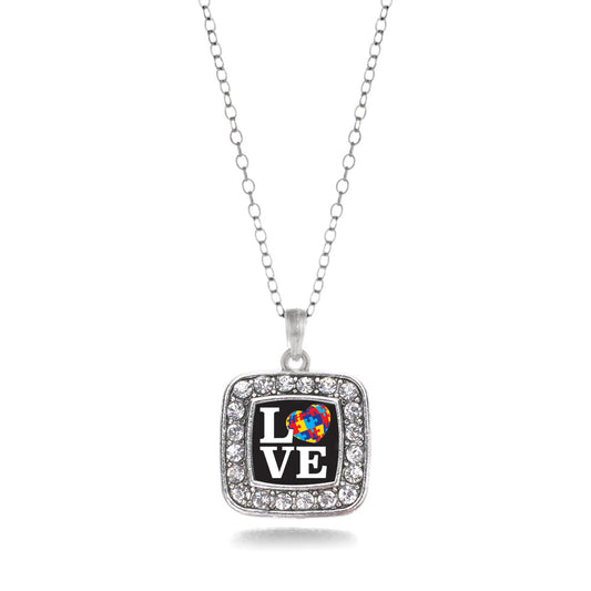 Silver Love Autism Awareness Square Charm Classic Necklace