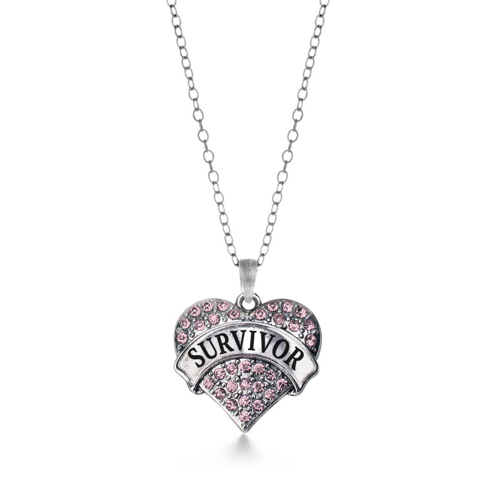 Silver Pink Survivor Pink Pave Heart Charm Classic Necklace