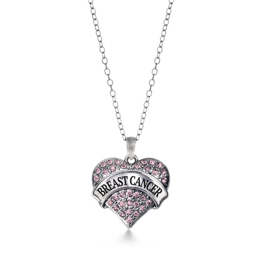 Silver Pink Breast Cancer Pink Pave Heart Charm Classic Necklace