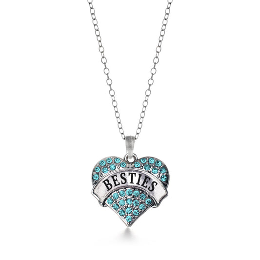 Silver Teal Besties Aqua Pave Heart Charm Classic Necklace