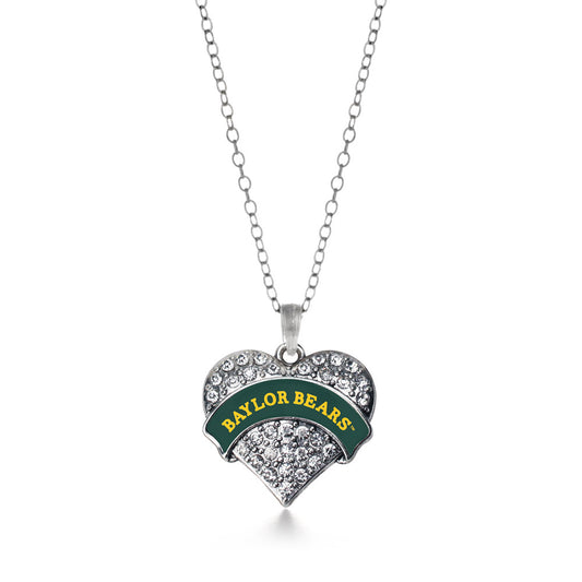 Silver Baylor Bears [NCAA] Pave Heart Charm Classic Necklace