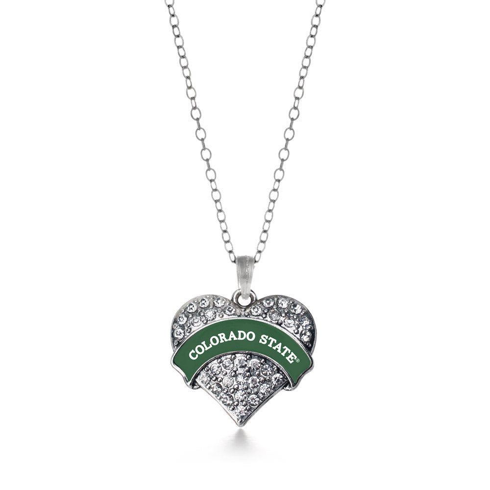 Silver Colorado State University [NCAA] Pave Heart Charm Classic Necklace