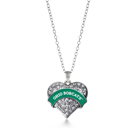 Silver Ohio University Bobcats [NCAA] Pave Heart Charm Classic Necklace