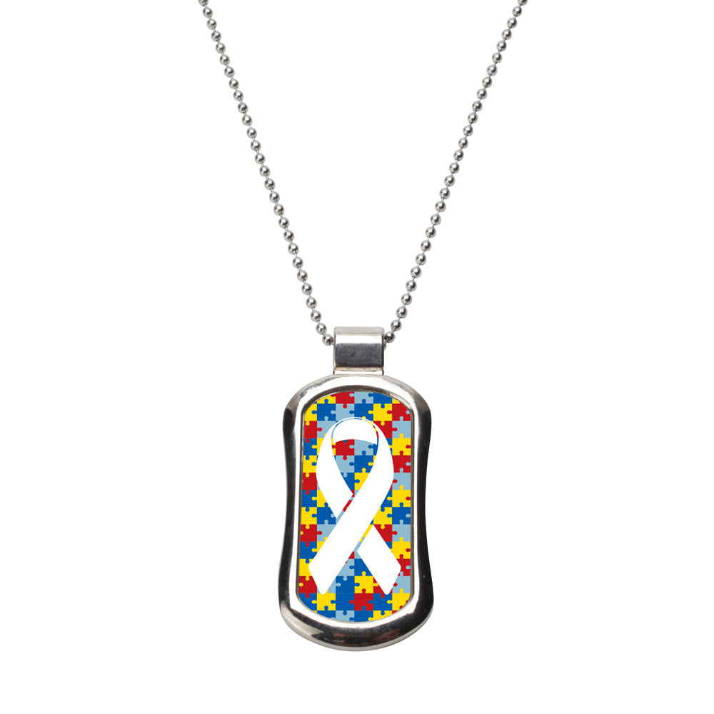 Steel Autism Jigsaw Dog Tag Necklace