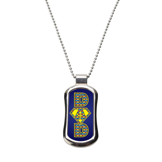 Steel Super Autism Dad Dog Tag Necklace