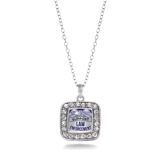 Silver Law Enforcement Support Square Charm Classic Necklace