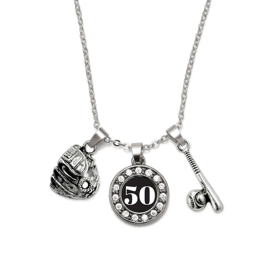 Silver Baseball/Softball - Sports Number 50 Circle Charm Classic Necklace