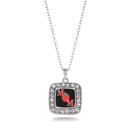 Silver Teacher Mom Square Charm Classic Necklace