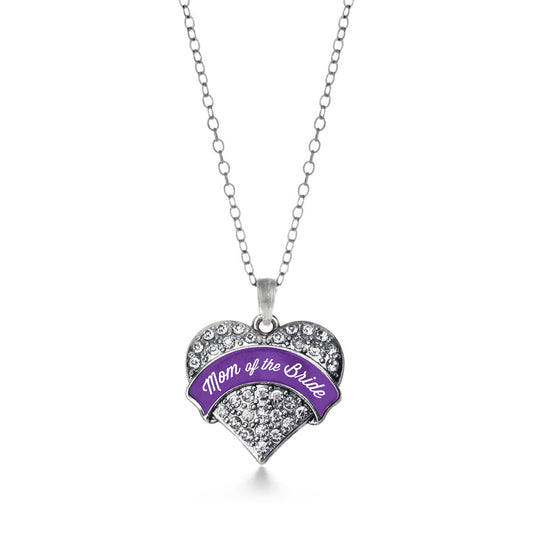 Silver Purple Mom of the Bride Pave Heart Charm Classic Necklace