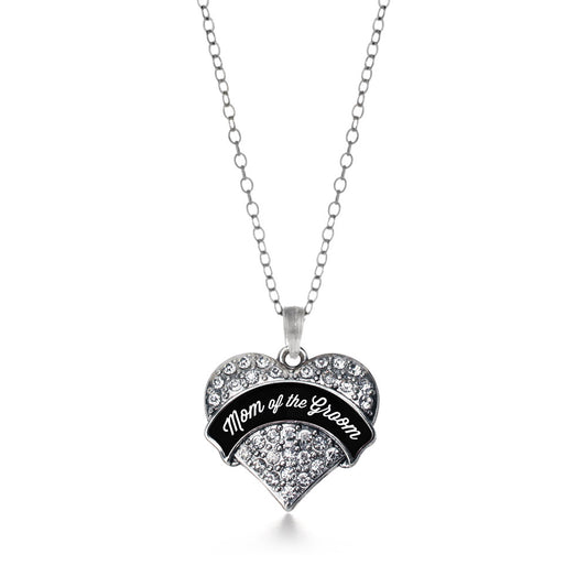 Silver Black and White Mom of the Groom Pave Heart Charm Classic Necklace