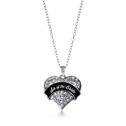 Silver Black and White Sis of the Bride Pave Heart Charm Classic Necklace