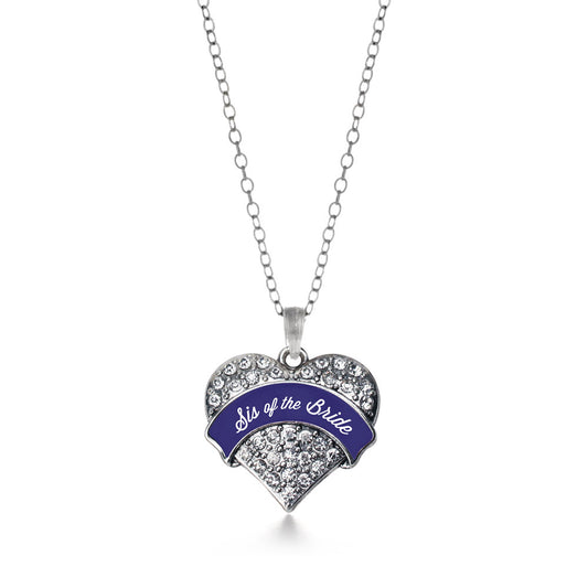 Silver Navy Blue Sis of the Bride Pave Heart Charm Classic Necklace