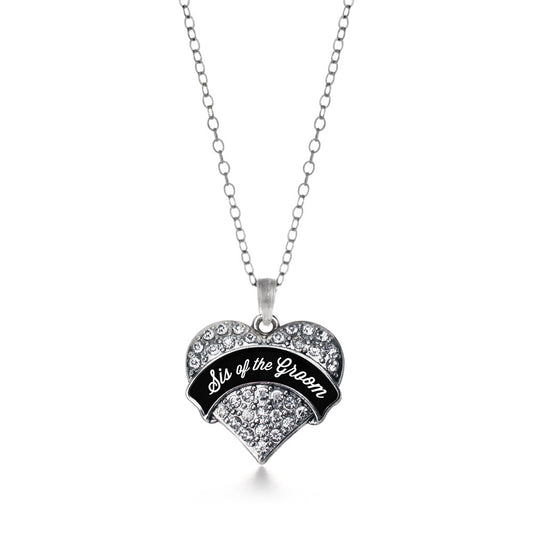 Silver Black and White Sis of the Groom Pave Heart Charm Classic Necklace