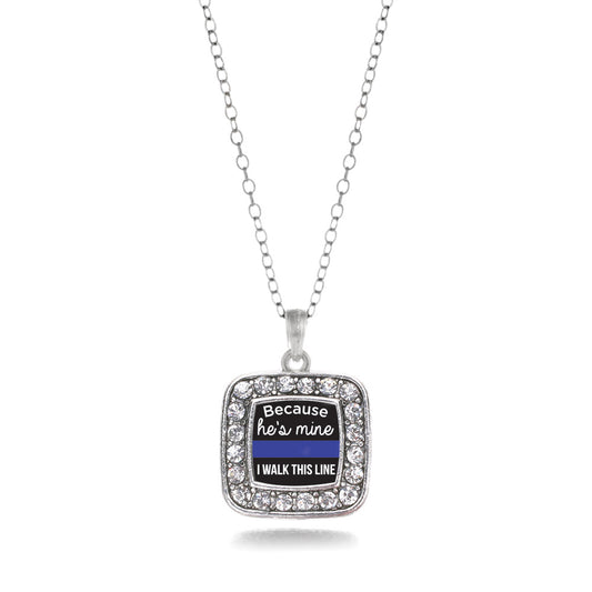 Silver Because He's Mine Square Charm Classic Necklace