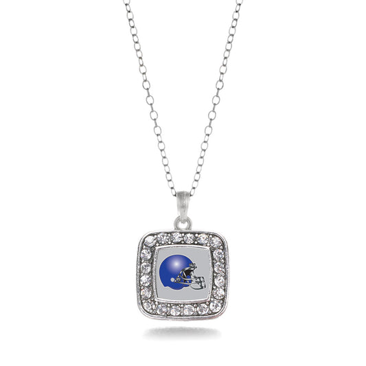 Silver Grey and Blue Team Helmet Square Charm Classic Necklace