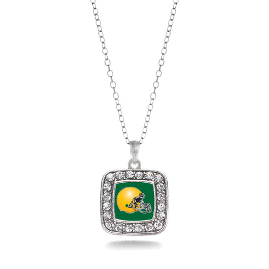 Silver Green and Yellow Team Helmet Square Charm Classic Necklace