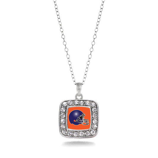Silver Orange and Blue Team Helmet Square Charm Classic Necklace