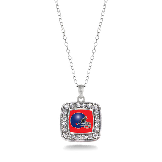 Silver Red and Blue Team Helmet Square Charm Classic Necklace