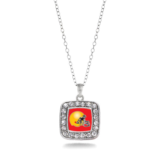 Silver Red and Yellow Team Helmet Square Charm Classic Necklace