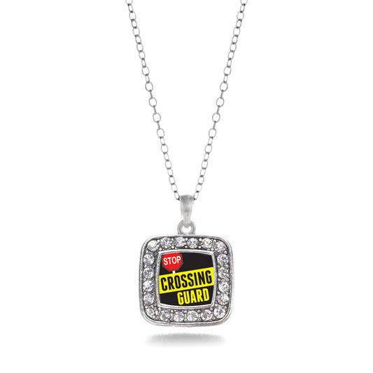Silver Crossing Guard Square Charm Classic Necklace