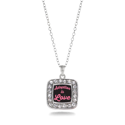 Silver Adoption Is Love Square Charm Classic Necklace
