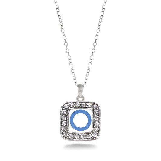 Silver Diabetes Blue Symbol Square Charm Classic Necklace