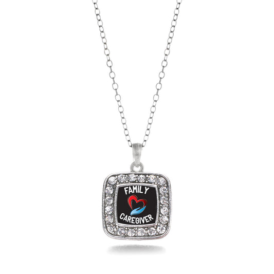 Silver Family Caregiver Square Charm Classic Necklace