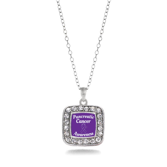 Silver Pancreatic Cancer Awareness Square Charm Classic Necklace