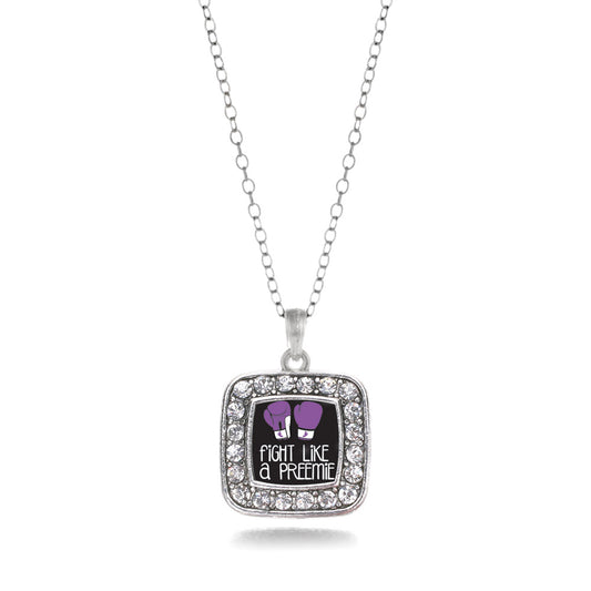 Silver Fight Like A Preemie Square Charm Classic Necklace