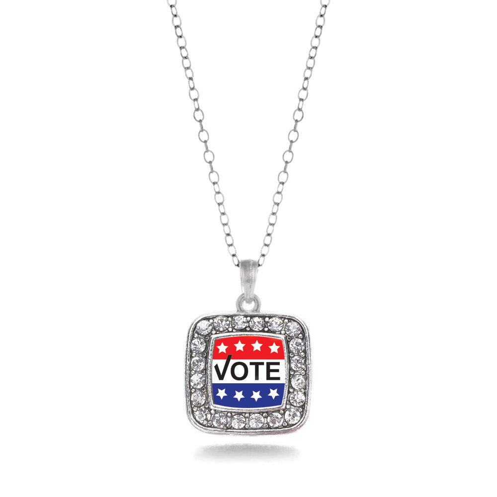 Silver Vote Today Square Charm Classic Necklace