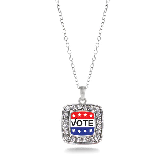 Silver Vote Today Square Charm Classic Necklace