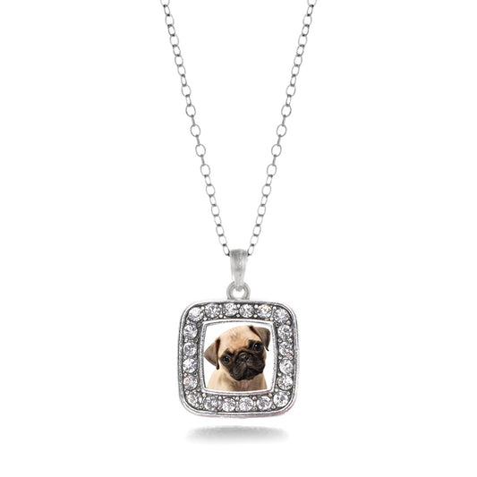 Silver Pug Square Charm Classic Necklace