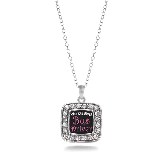 Silver World's Best Bus Driver Square Charm Classic Necklace