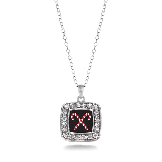 Silver Candy Cane Square Charm Classic Necklace