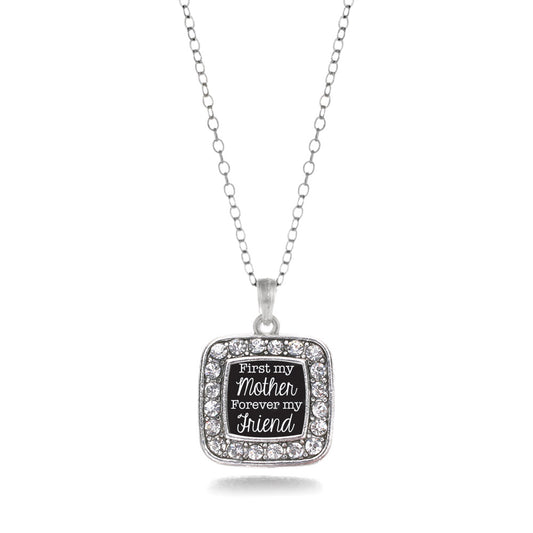 Silver First My Mother Forever My Friend Square Charm Classic Necklace