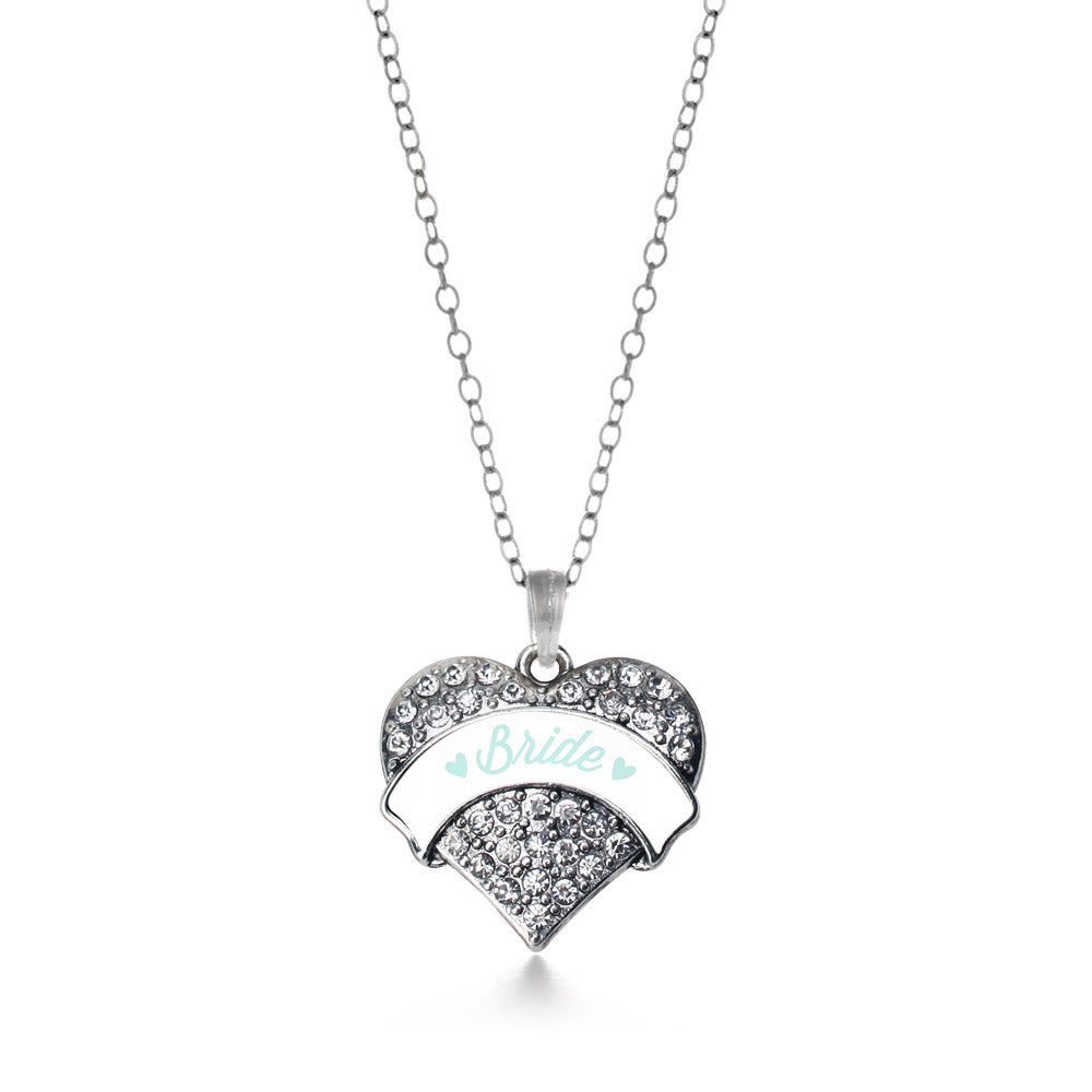 Silver Mint Bride Pave Heart Charm Classic Necklace