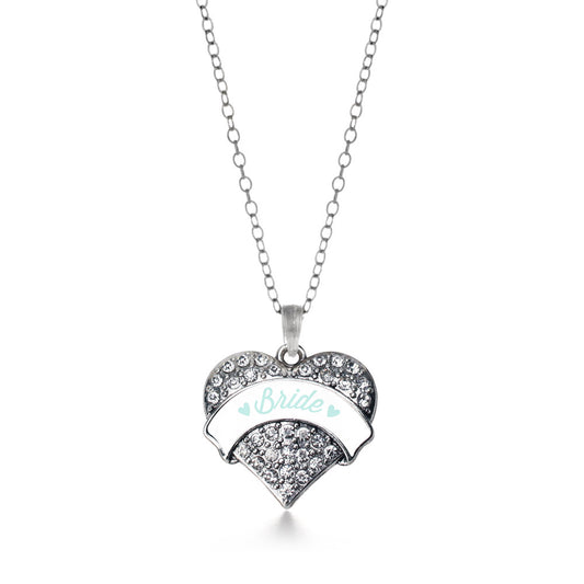 Silver Mint Bride Pave Heart Charm Classic Necklace