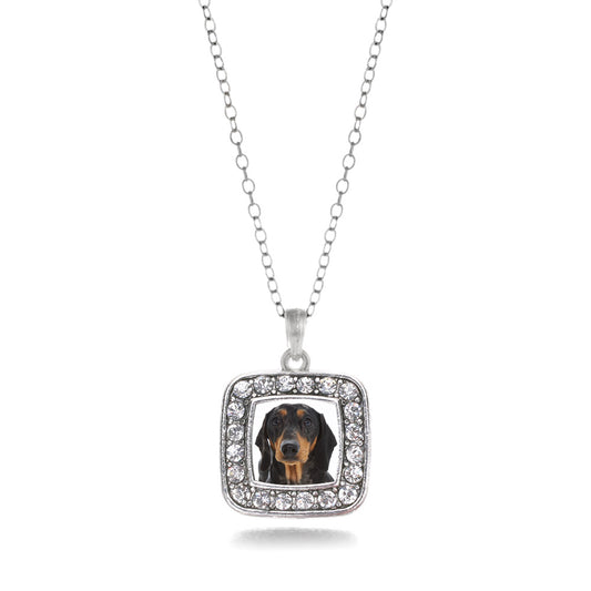 Silver The Dachshund Square Charm Classic Necklace