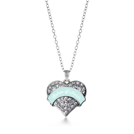 Silver Mint Matron of honor Pave Heart Charm Classic Necklace