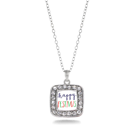 Silver Happy Festivus Square Charm Classic Necklace