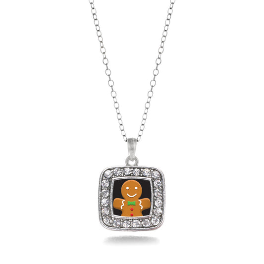 Silver Gingerbread Man Square Charm Classic Necklace
