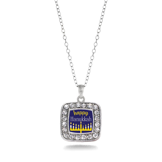 Silver Happy Hanukkah Square Charm Classic Necklace