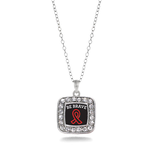 Silver Be Brave Heart Disease Awareness Square Charm Classic Necklace