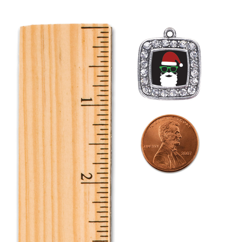 Silver Hipster Santa Square Charm Classic Necklace