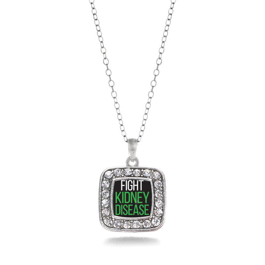 Silver Fight Kidney Disease Square Charm Classic Necklace