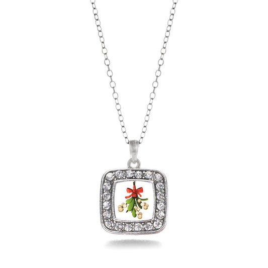Silver Mistletoe Square Charm Classic Necklace
