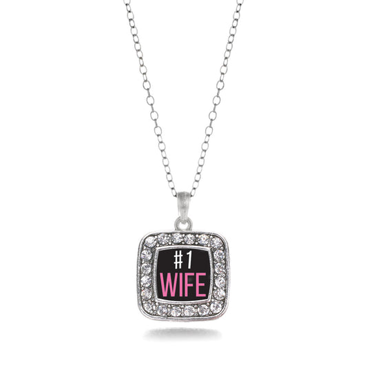 Silver #1 Wife Square Charm Classic Necklace
