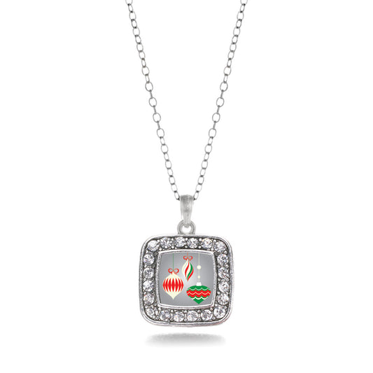 Silver Holiday Ornaments Square Charm Classic Necklace